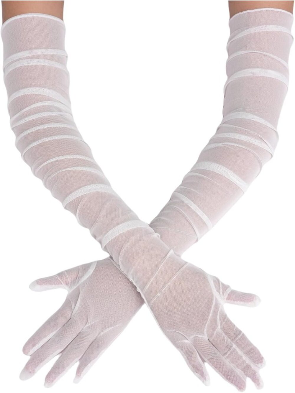 Women's White Long Sheer Tulle Mesh 1920s Flapper Look Outfit, Halloween Costume